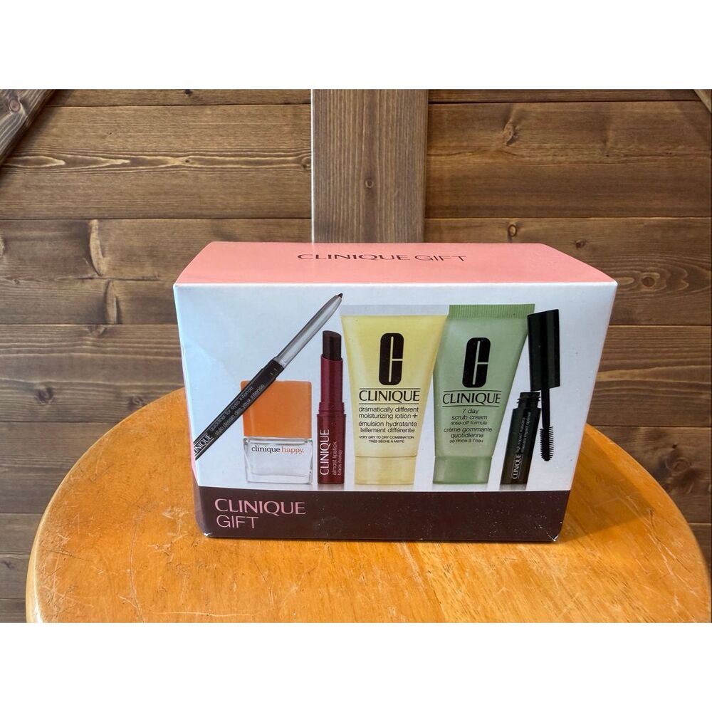 Clinique 6-Piece Gift Set Happy Perfume High Impact Mascara Skincare & Makeup Ne